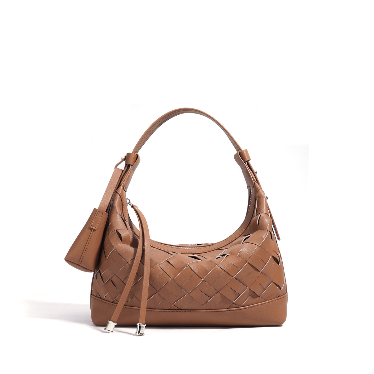 Woven Hobo Shoulder Bag with Zippered Opening