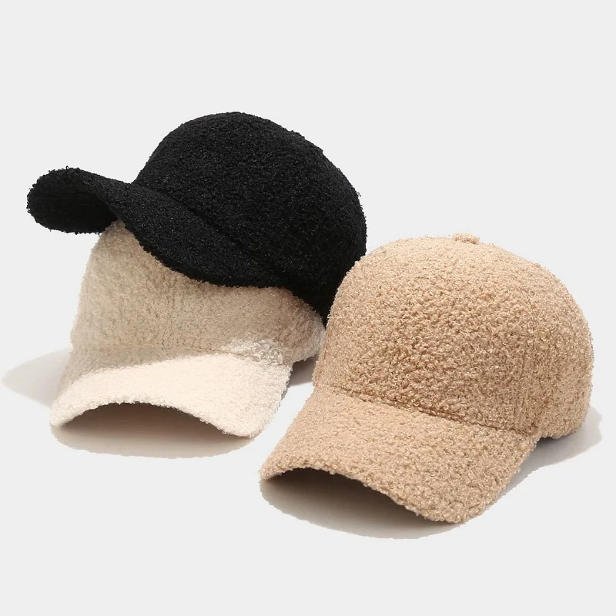 Teddy-Fleece Baseball Cap with Curved Brim and Adjustable Strap