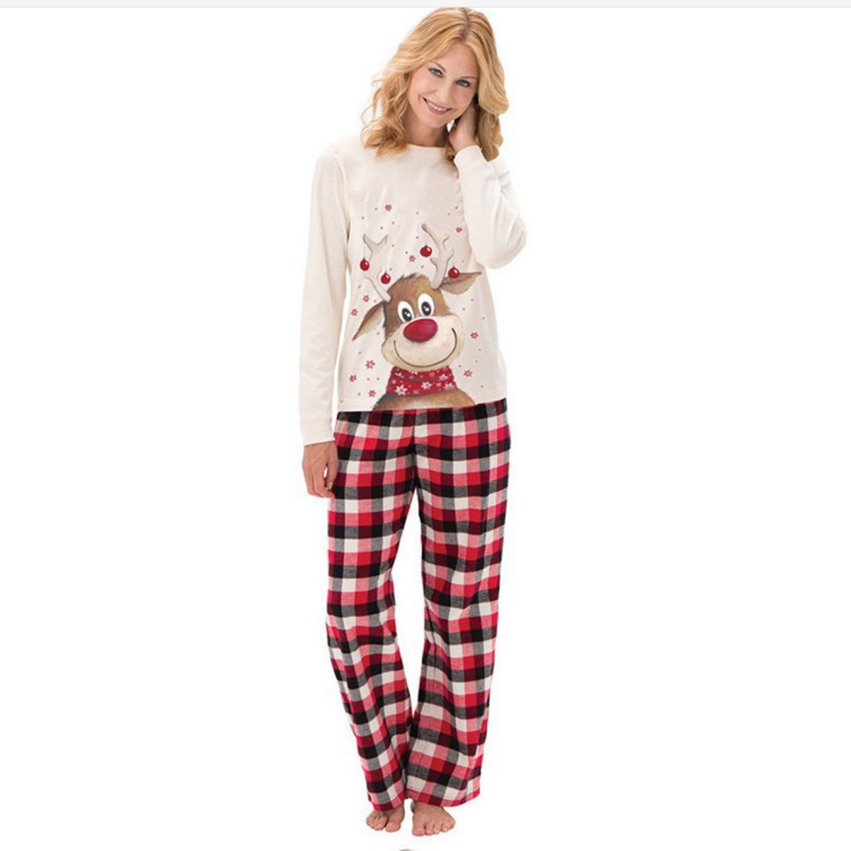 Matching Reindeer Family Christmas Pajama Set, Red Plaid