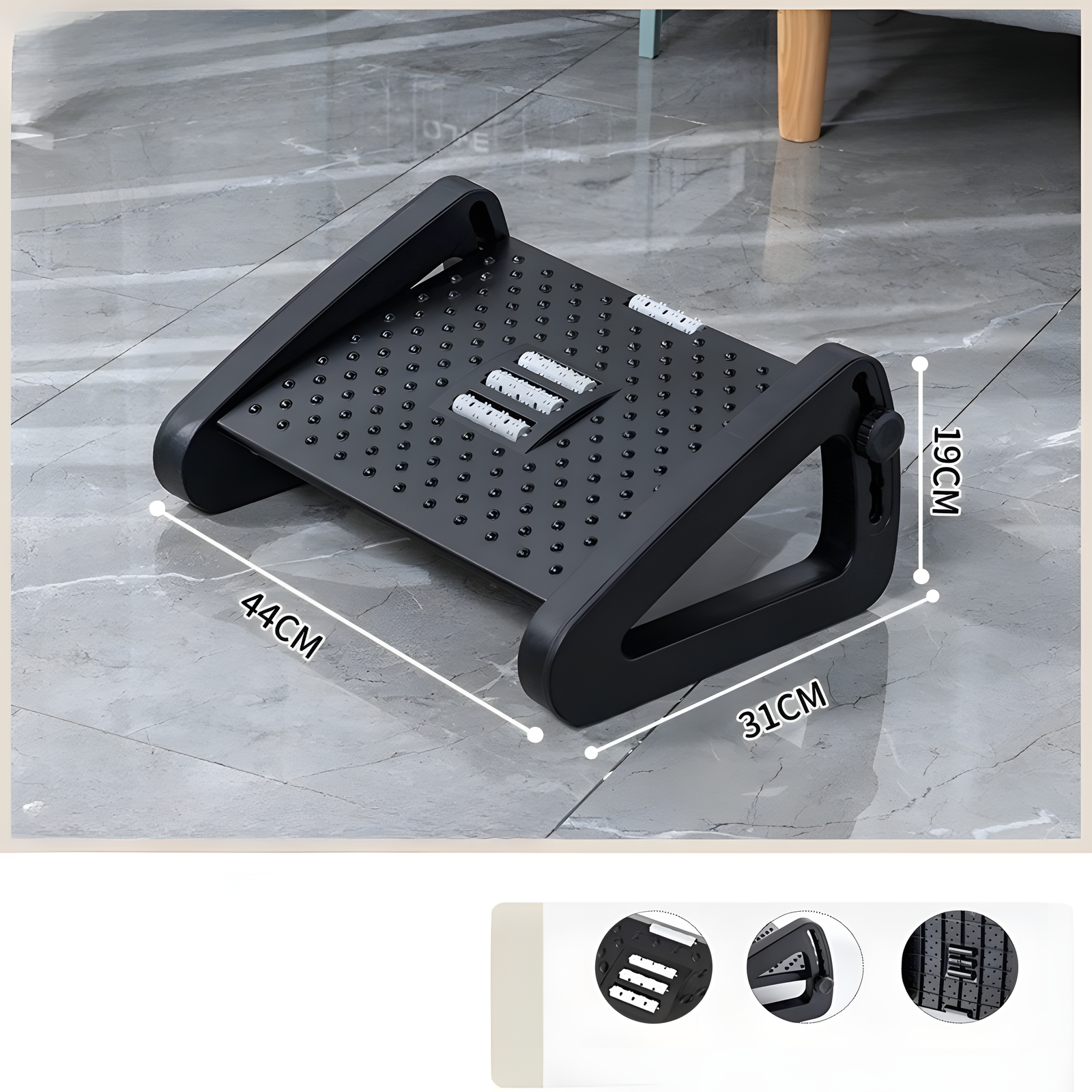Adjustable Office Footrest 6-Level Under Desk Foot Rest