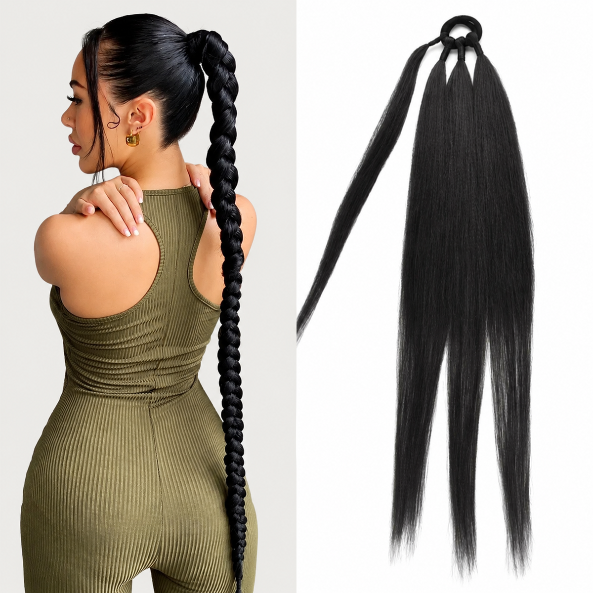 65 cm Synthetic Braidable Ponytail Extension with Elastic Ring