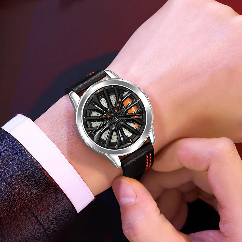 Car-Inspired Rim Watch with a 360-Degree Spinning Hub Design