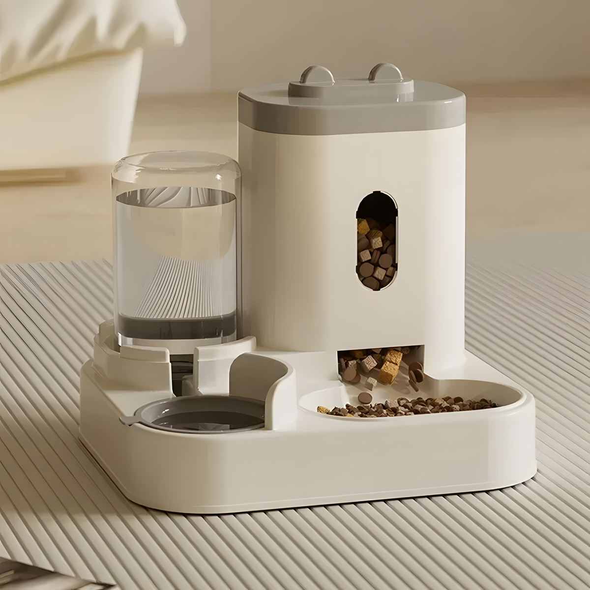 Gravity Pet Feeder and Water Station with Food-Level Window