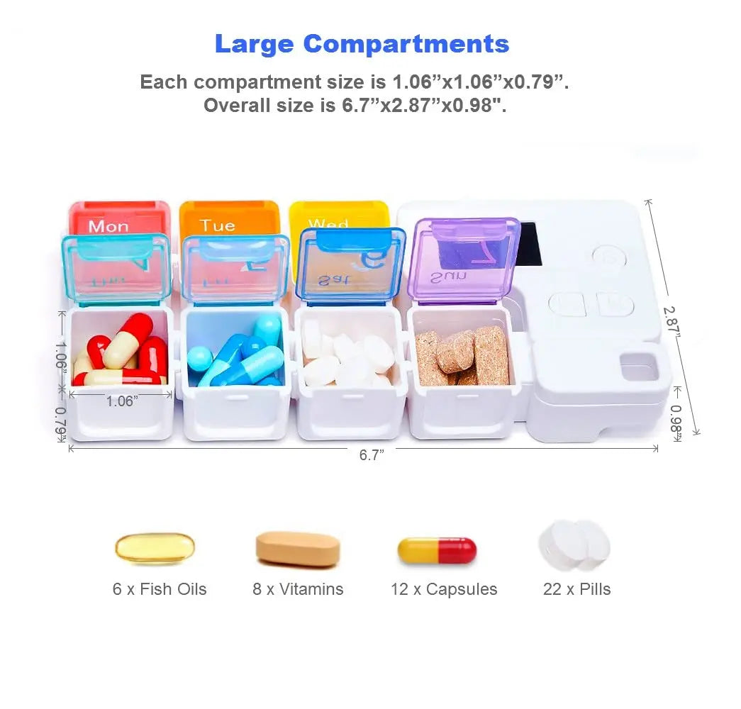 7-Day Pill Organizer with 4 Alarm Reminders - AM/PM Weekly Medication Box - TradixPro