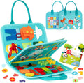 Colorful educational toy set with magnetic pieces and carrying case on a white background