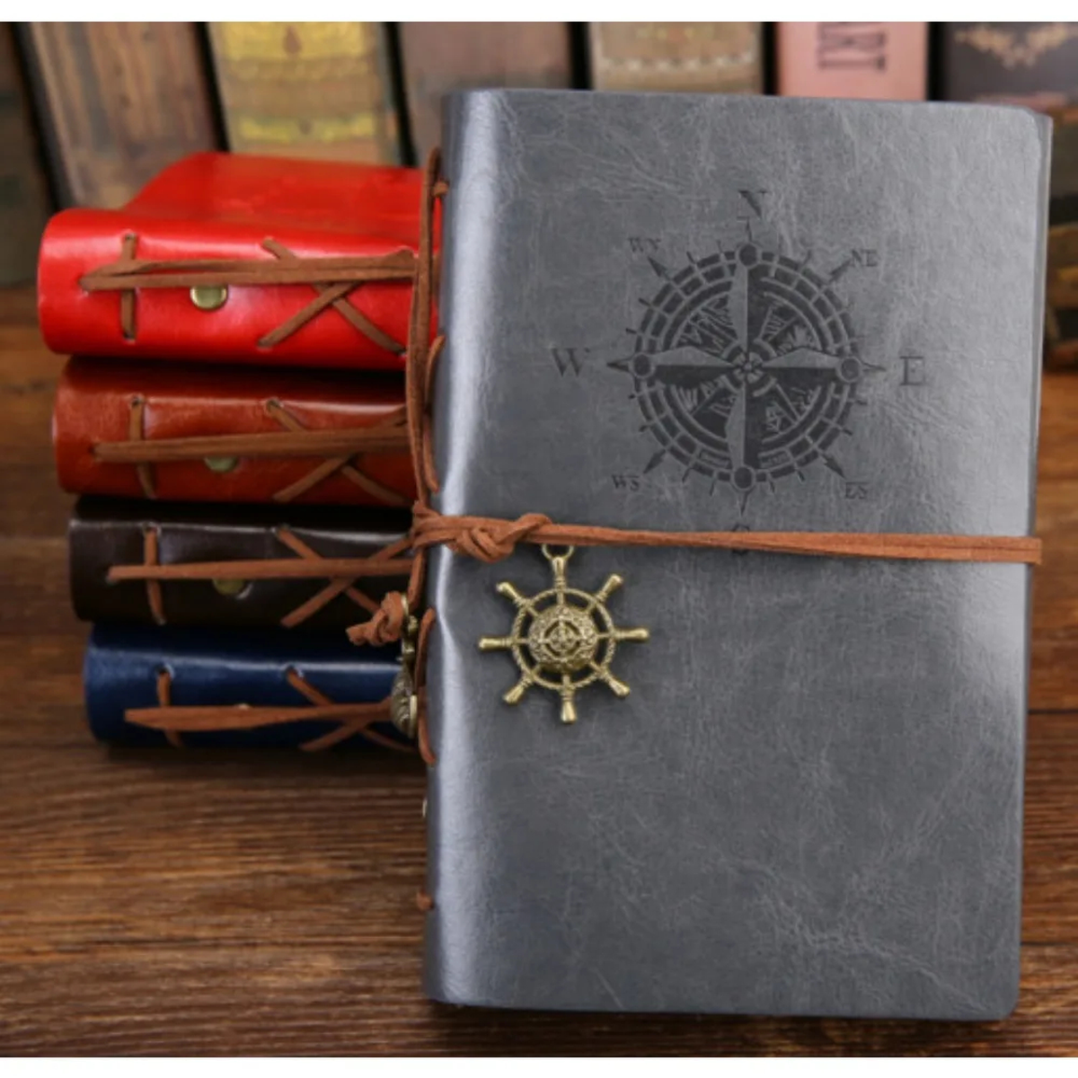 Compass Loose-Leaf Travel Journal with Tie and Wheel Charm