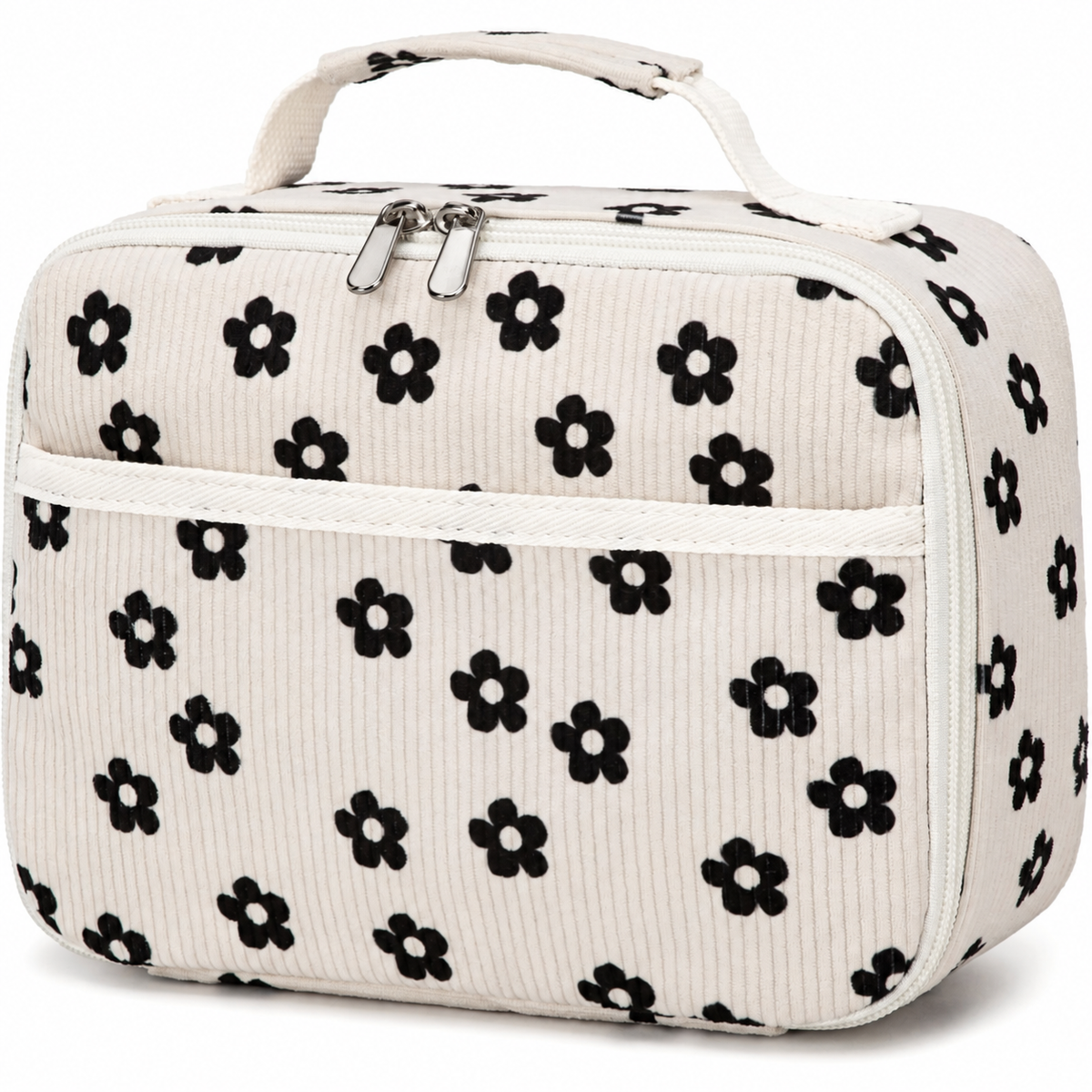 Corduroy Insulated Lunch Bag with Handle and Storage Pockets
