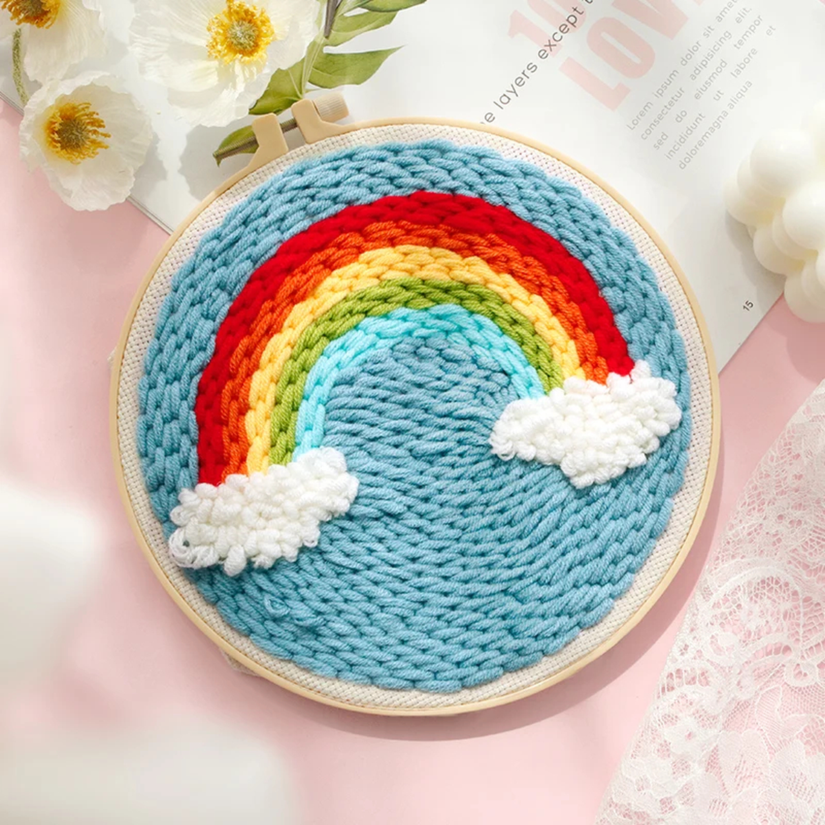 Punch Needle Embroidery Kit with Hoop, Yarn & Printed Design Pattern