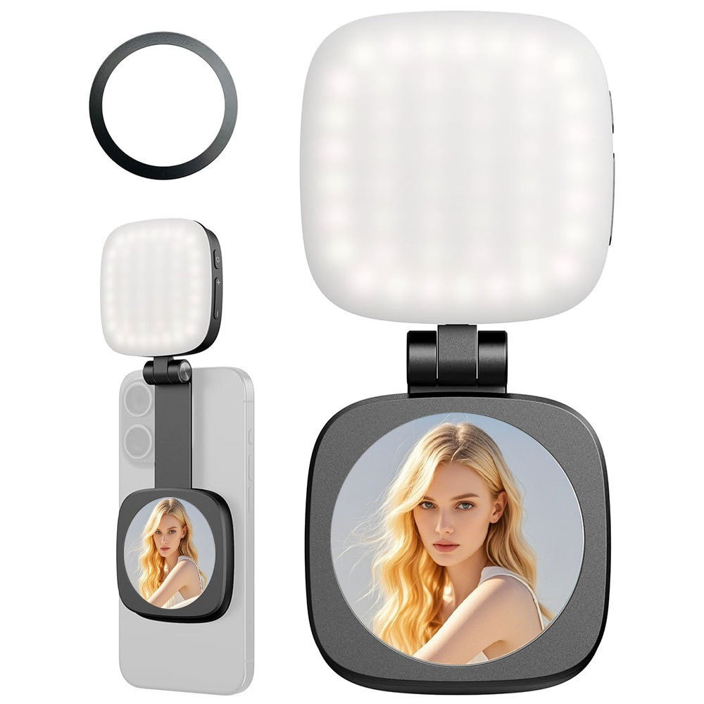 Magnetic Phone Fill Light with Mirror Selfie Video Call LED Black Pink
