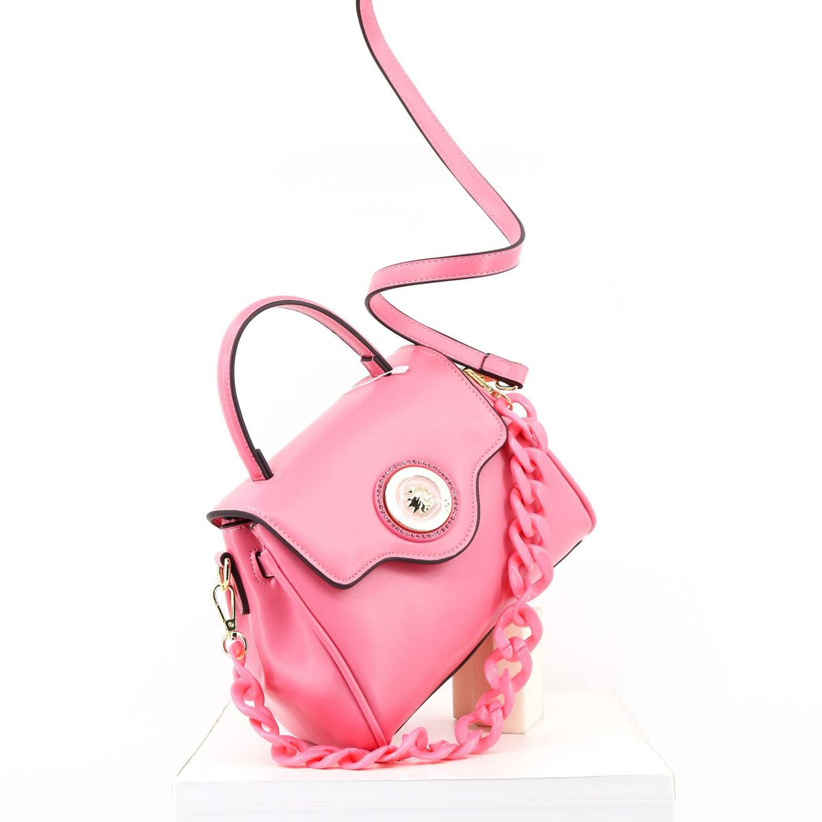 Chain-Strap Shoulder Bag with Flap and Inner Phone Pocket