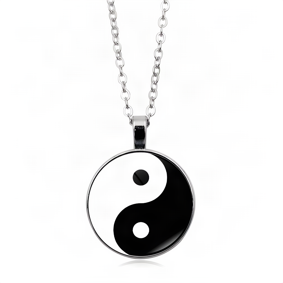 Yin Yang Pendant Necklace with Domed Cover and Alloy Frame