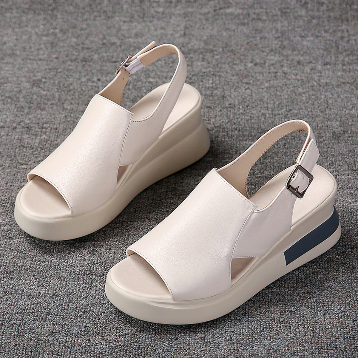 Women's Open-Toe Platform Sandals with Adjustable Ankle Buckle