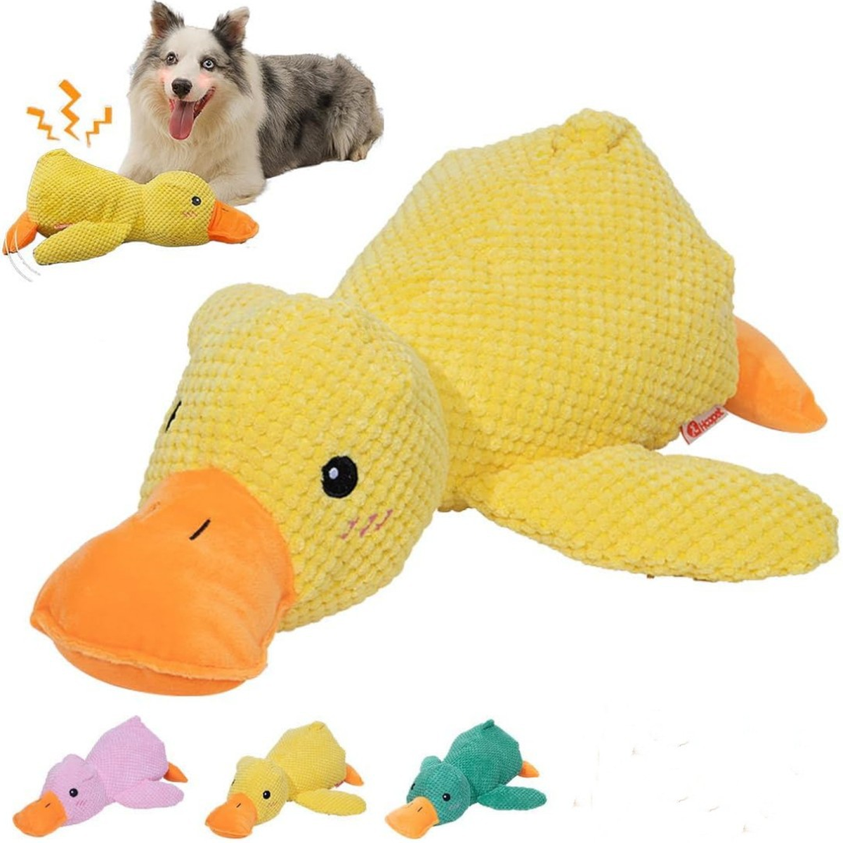 Squeaky Duck Plush Dog Toy, Textured Fabric, Approx. 45cm