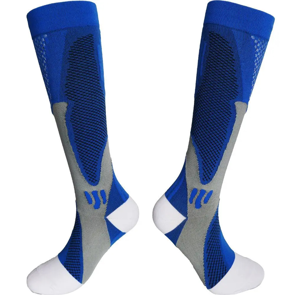 Knee-High Sports Compression Socks with Contrast Knit Panels