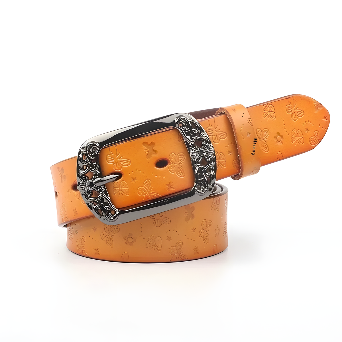 Women's Butterfly-Embossed Belt with Decorative Pin Buckle