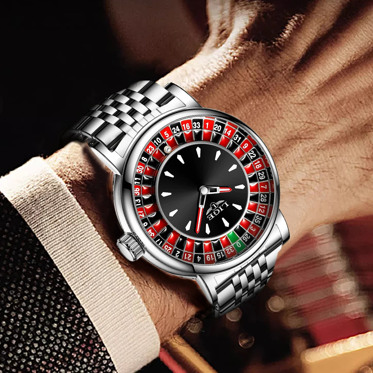 LIGE Roulette Spinning Dial Watch – Bold Casino Style