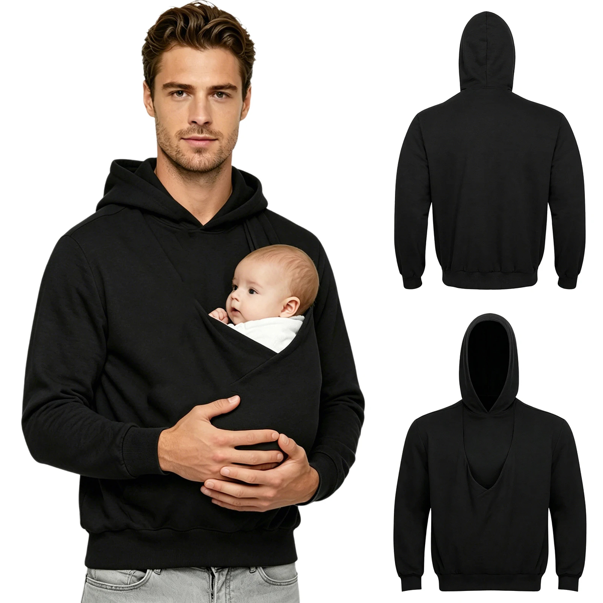 Men's Pullover Hoodie with Wide Crossover Front Pouch Design