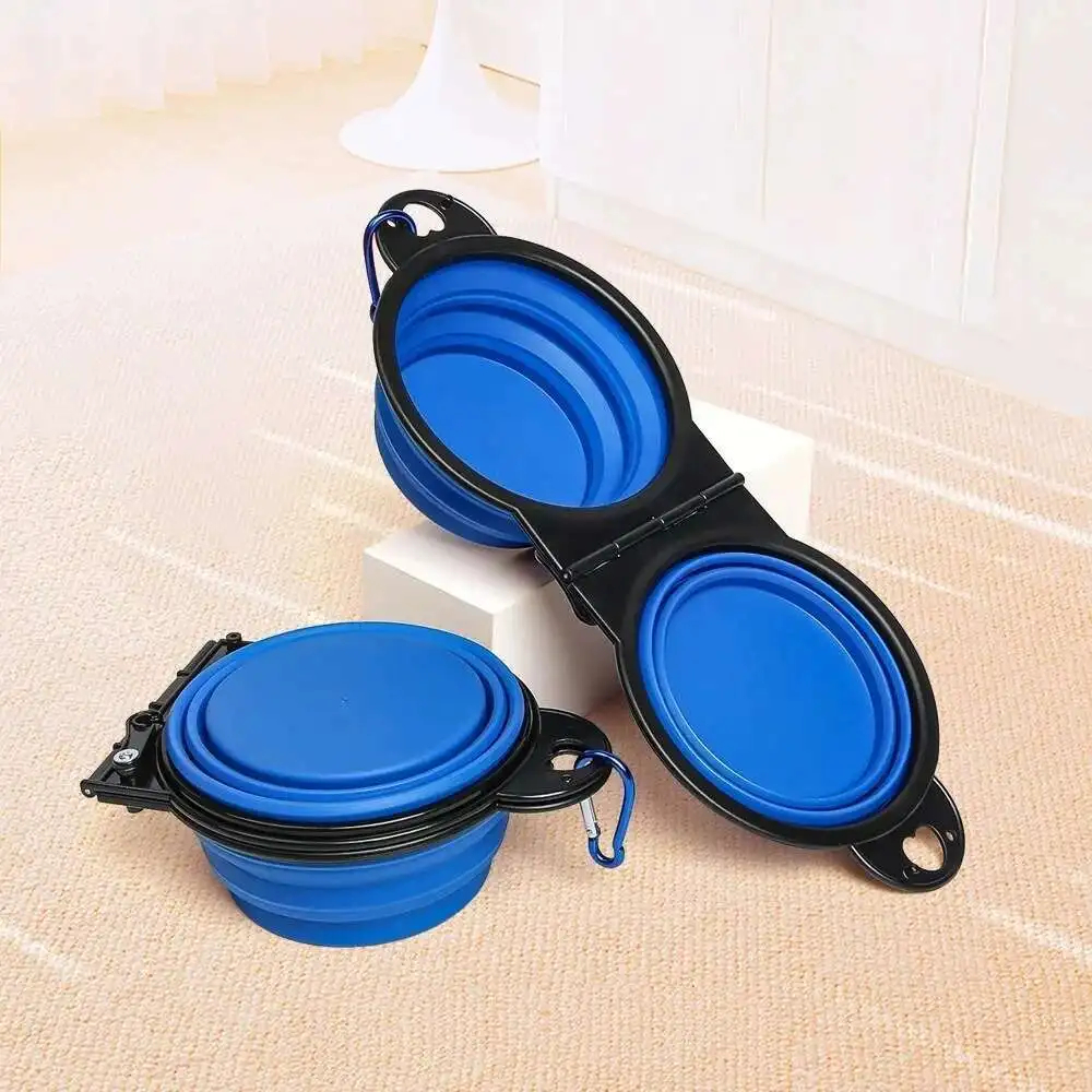 Folding Double Pet Travel Bowl 350ml Carabiner Clip