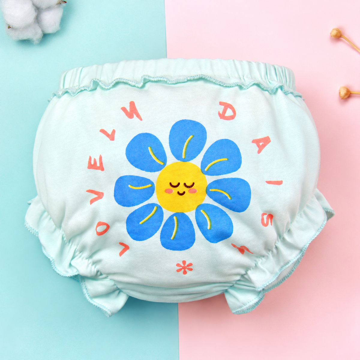Ruffled Cotton Baby Bloomers with Gathered Waist in Four Prints