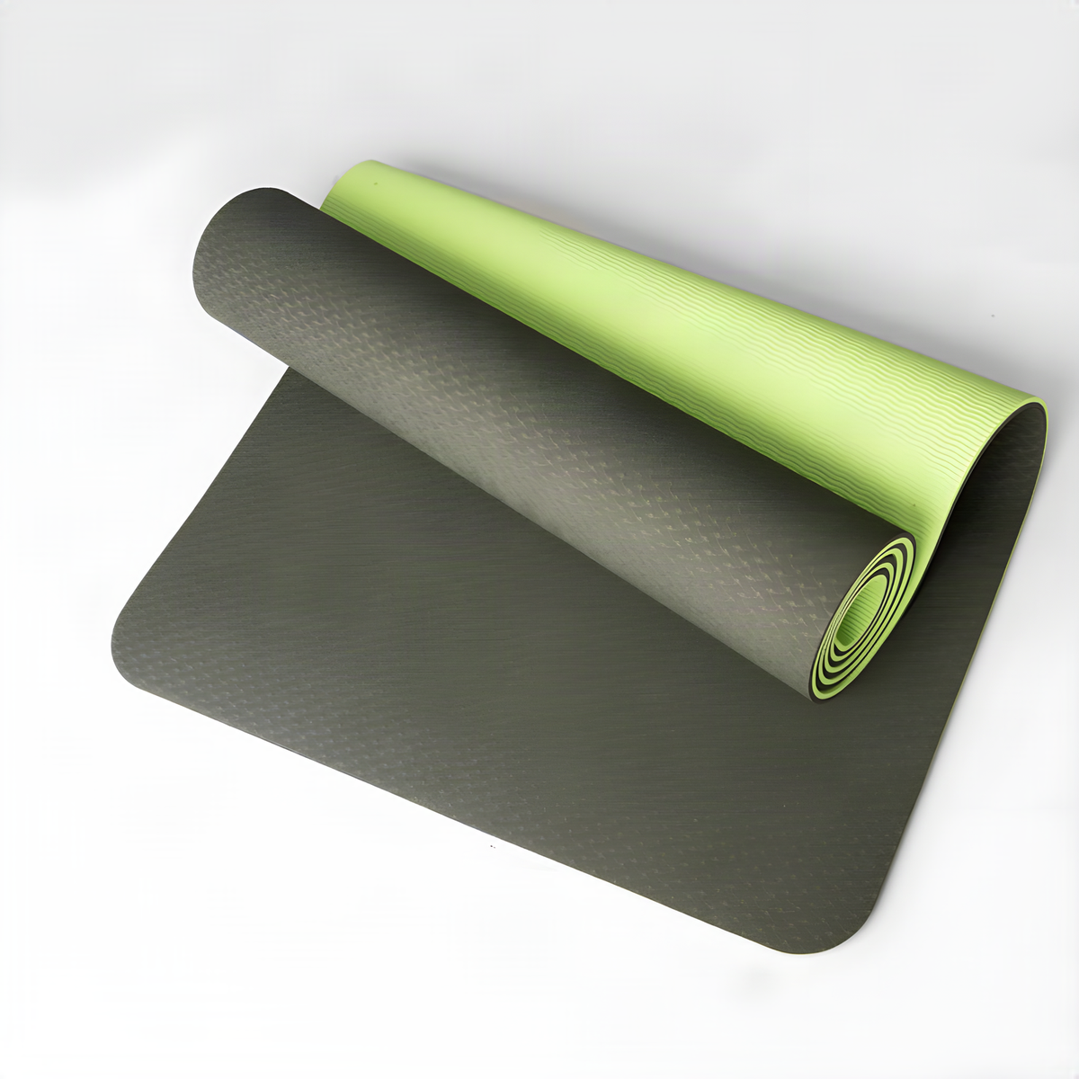 Two-Tone TPE Yoga Mat with Textured Surface and Roll-Up Design