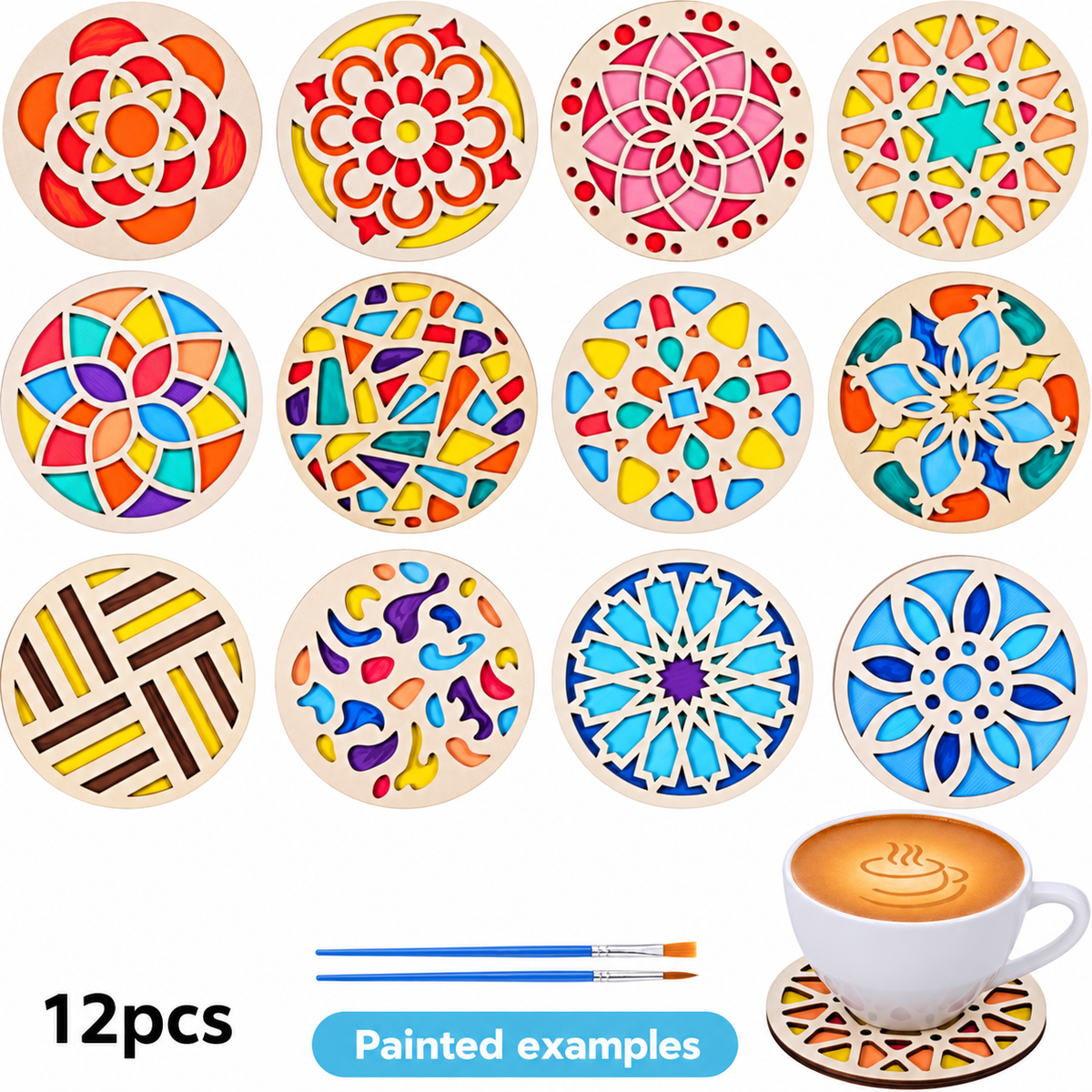 Wooden Coaster Painting Set, 12 Double-Layer Craft Blanks