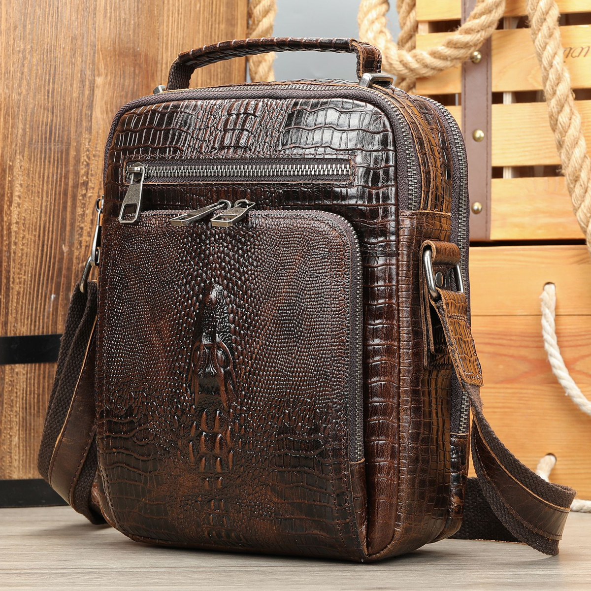 Multi-Zip Shoulder Messenger Bag for Everyday Carry, 25.5 cm