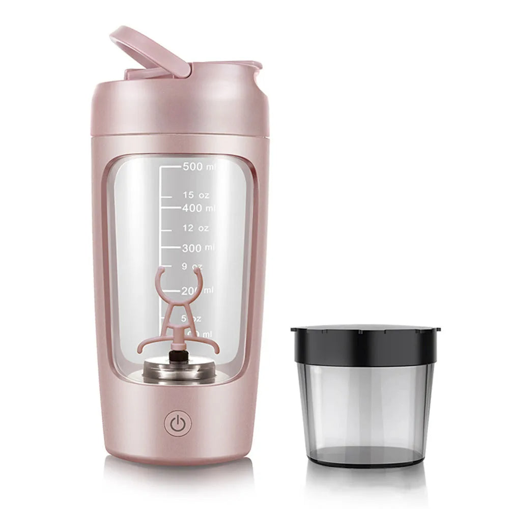 2-in-1 Portable Electric Protein Shaker Blender (Clump-Free Mixing & Powder Storage)