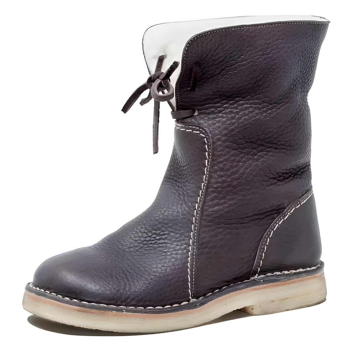 Women's Lace-Up Casual Boots with Low Heel and Rounded Toe