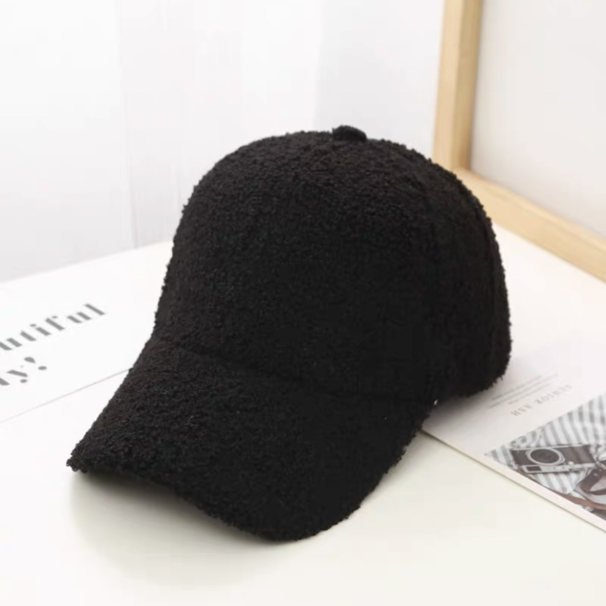 Teddy-Fleece Baseball Cap with Curved Brim and Adjustable Strap