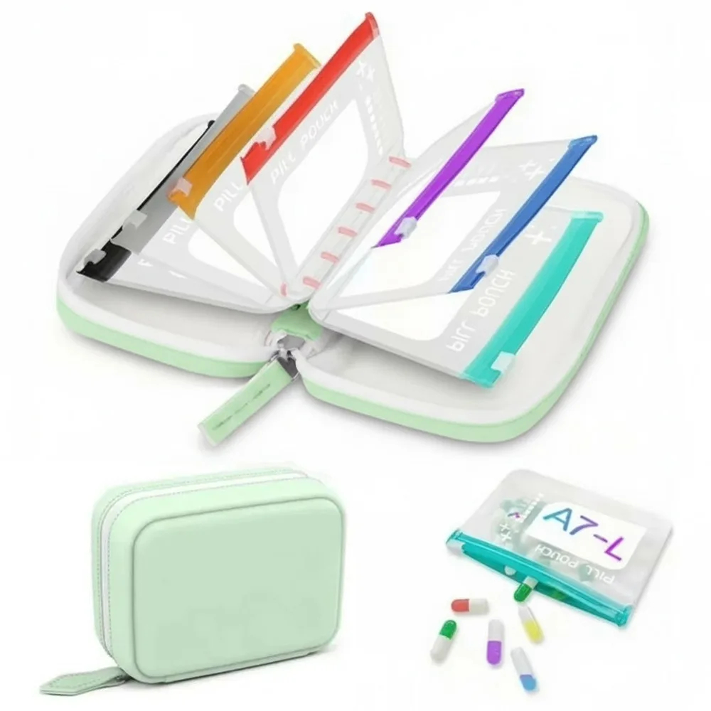 Portable Silicone Pill Pouch with Resealable Bags