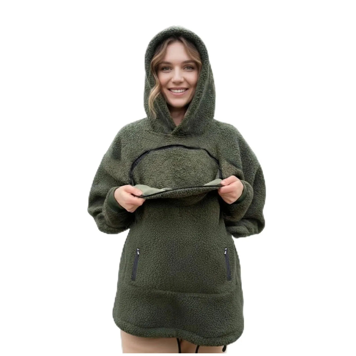 Fleece Pet Pouch Hoodie with Front Pocket for Cats & Small Dogs