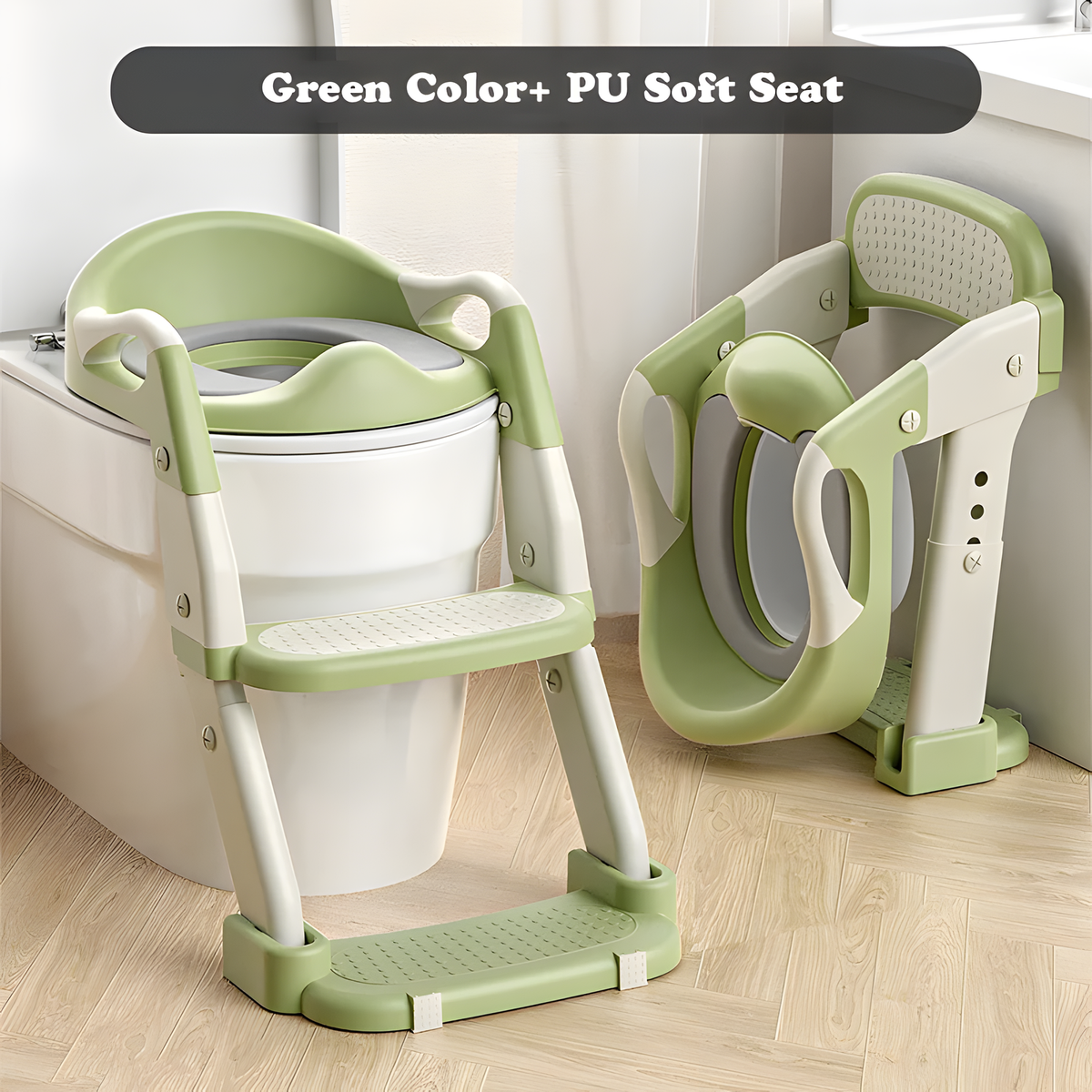 Toddler Toilet Ladder Seat with Soft PU Seat & Handles
