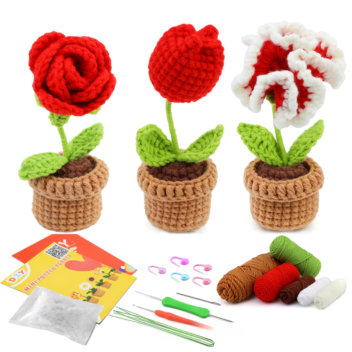 Beginner Crochet Flower Craft Kit with Materials and Guide