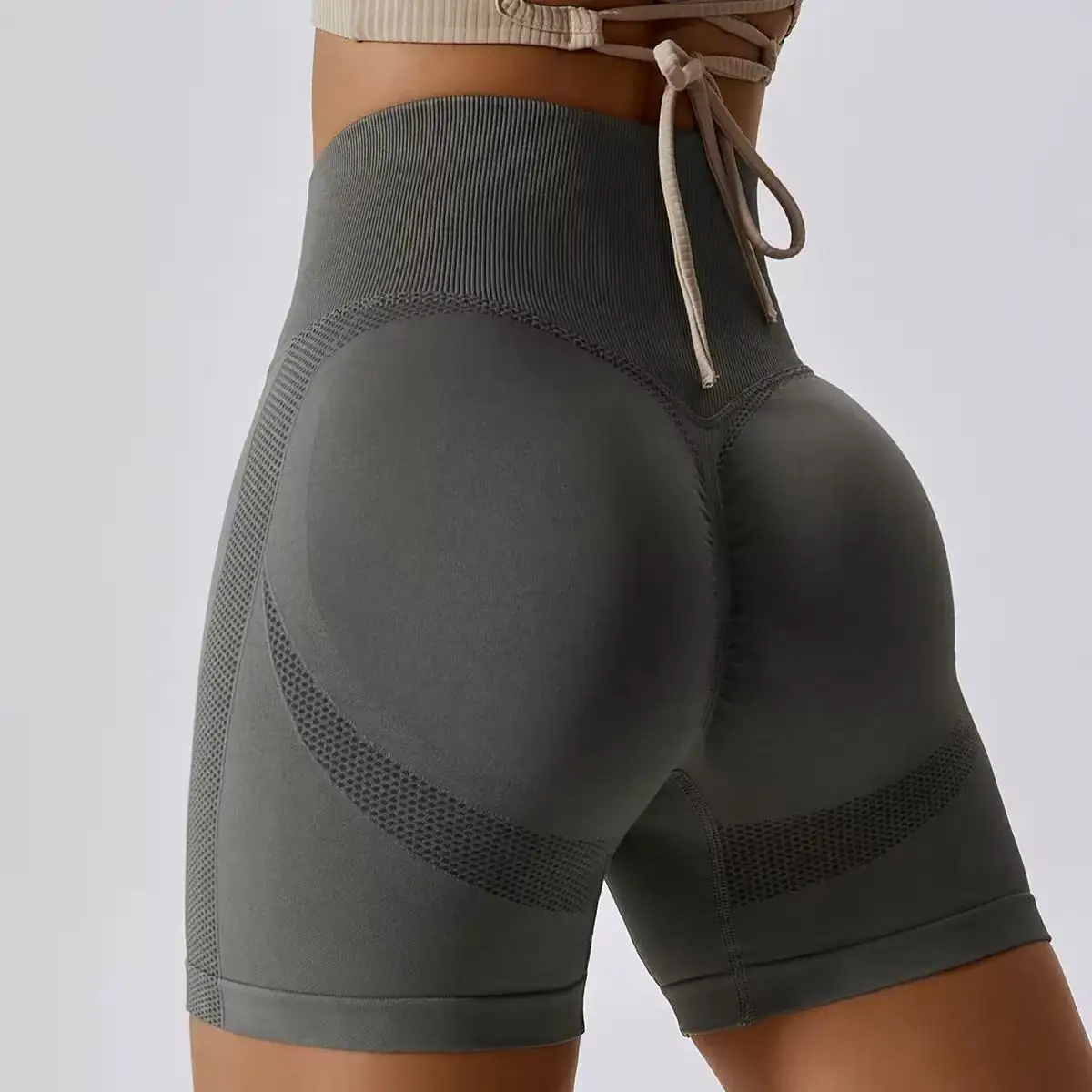 Women's Seamless High-Waisted Yoga Shorts with Scrunch Detail