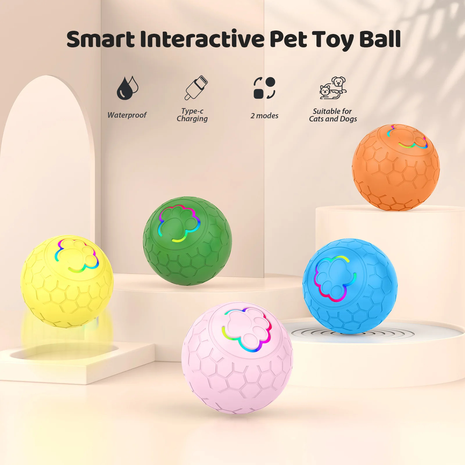 Smart Self-Rolling Dog Ball with RGB Light USB-C Rechargeable