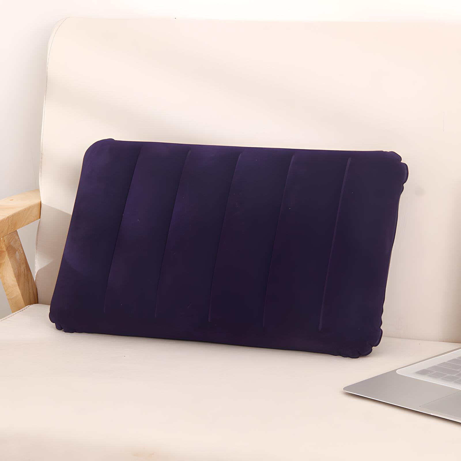 Flocked Inflatable Travel Pillow Soft PVC 47x30cm 7 Colors