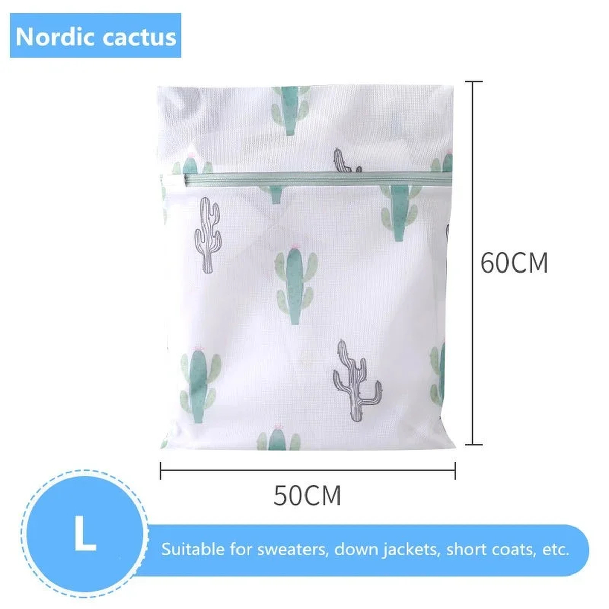 Cactus Print Mesh Laundry Wash Bag with Zipper, 6 Styles