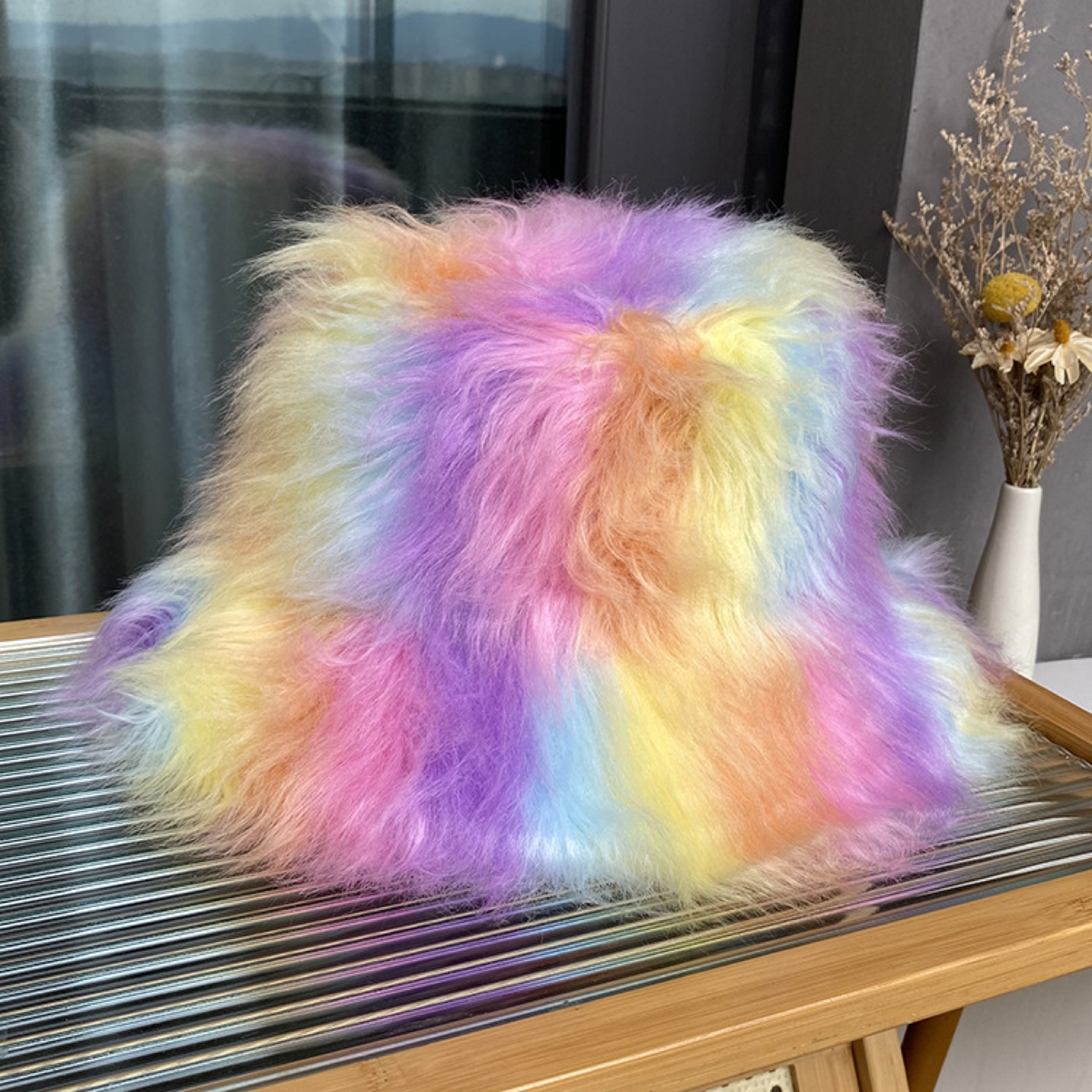 Plush Faux-Fur Bucket Hat with Rounded Crown and Soft Brim
