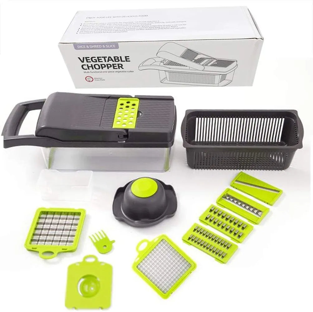 12-in-1 Vegetable Chopper & Slicer - Dicer, Grater & Drain Basket
