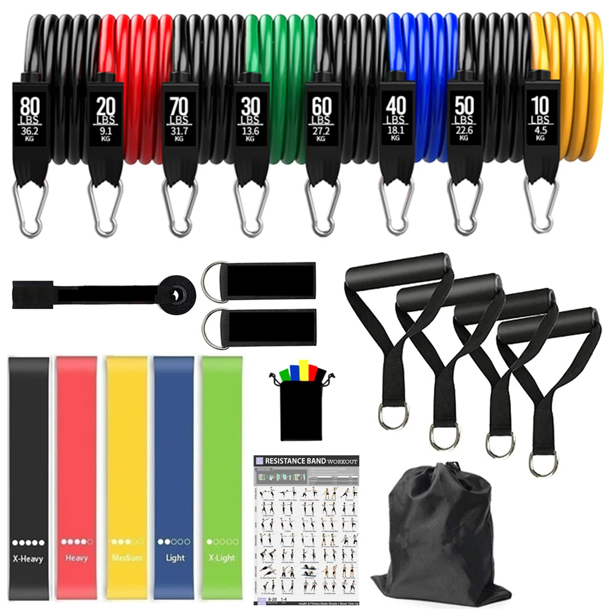 Resistance Tube Band Set for Home Strength Training Workouts