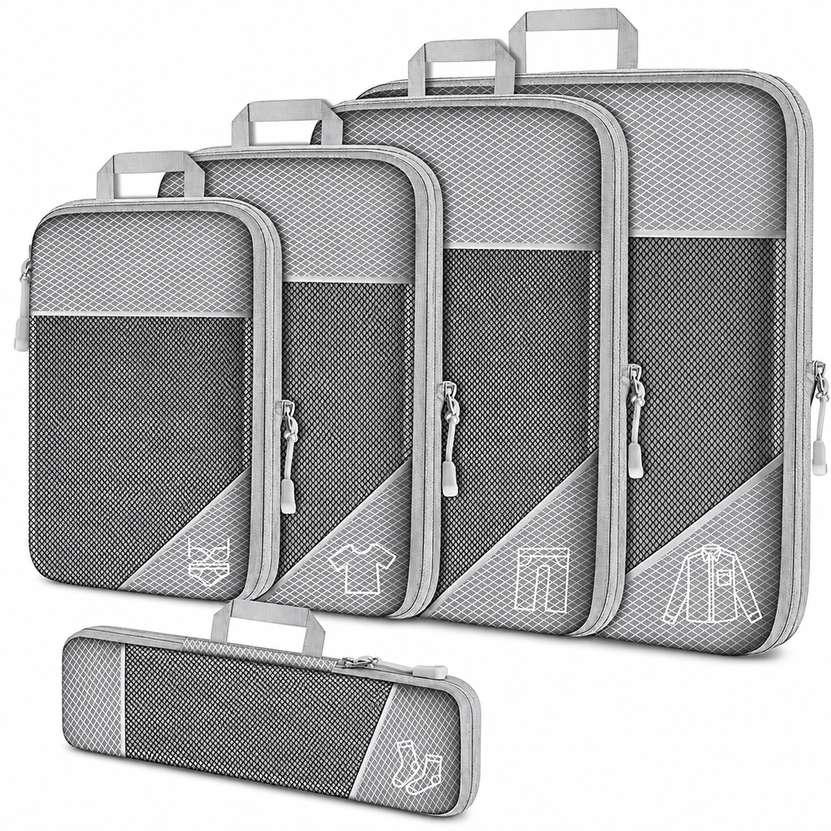 Five-Piece Mesh Packing Cube Set with Zippers for Travel