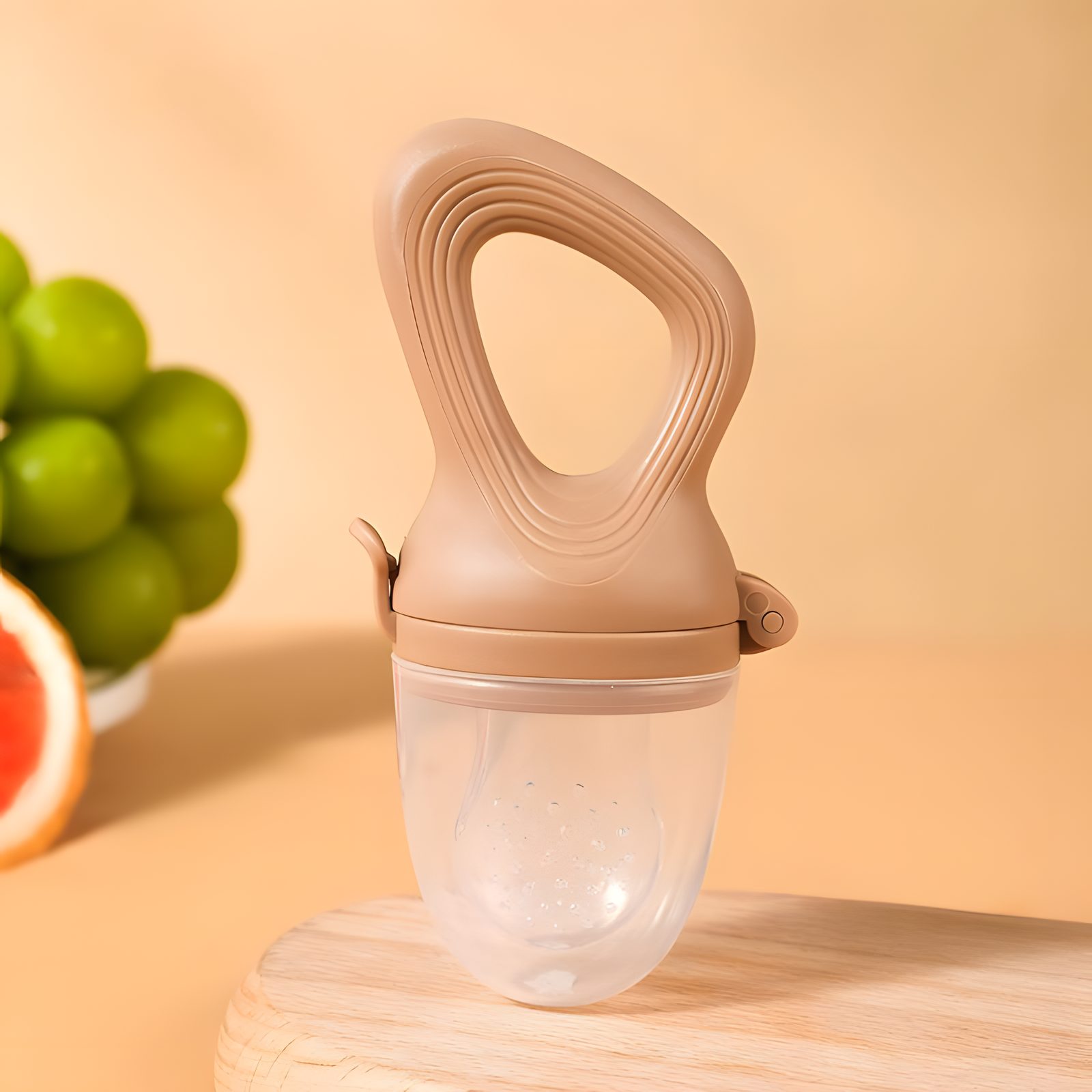 Silicone Baby Food Feeder with Two Tip Sizes Gray Beige