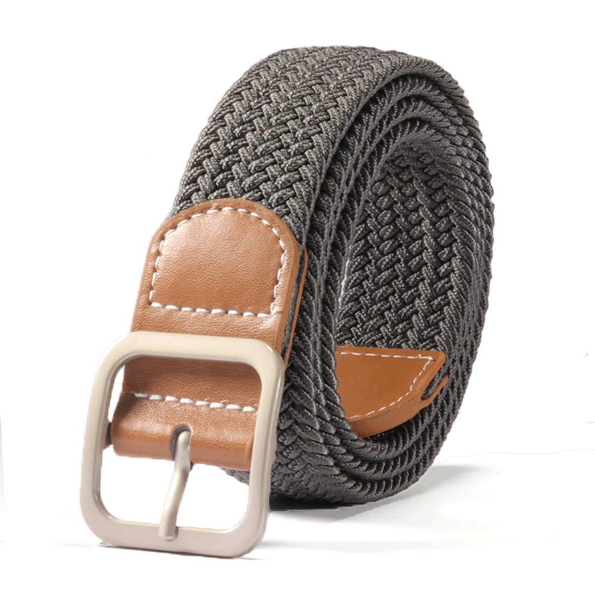 Elastic Braided Belt with Adjustable Square Metal Buckle