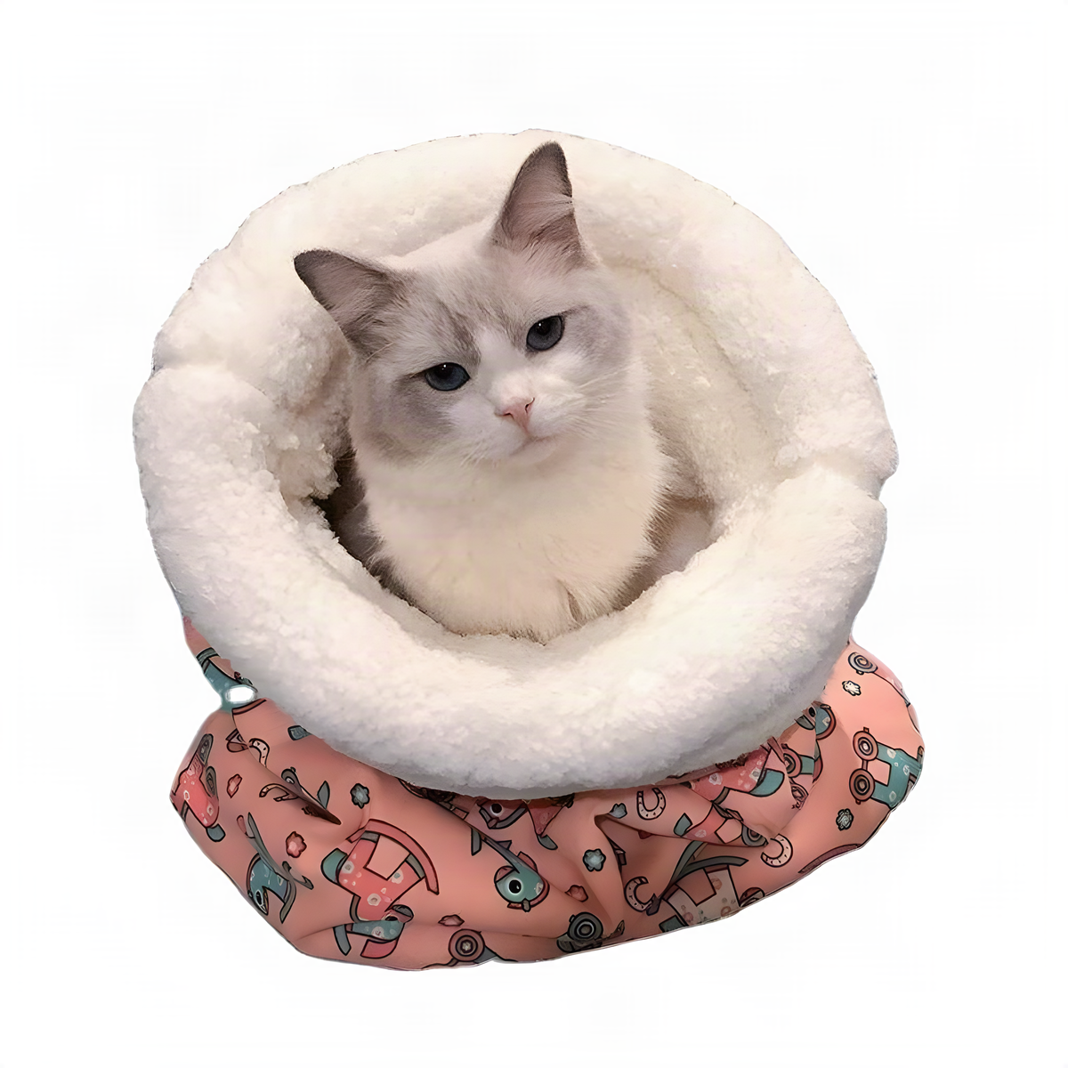 Plush Cat Sleeping Bag with Fold-Over Cuff and Cotton Filling