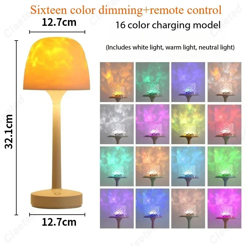 Modern Mushroom Table Lamp (Dynamic Water Ripple Projector for Relaxing Ambiance)