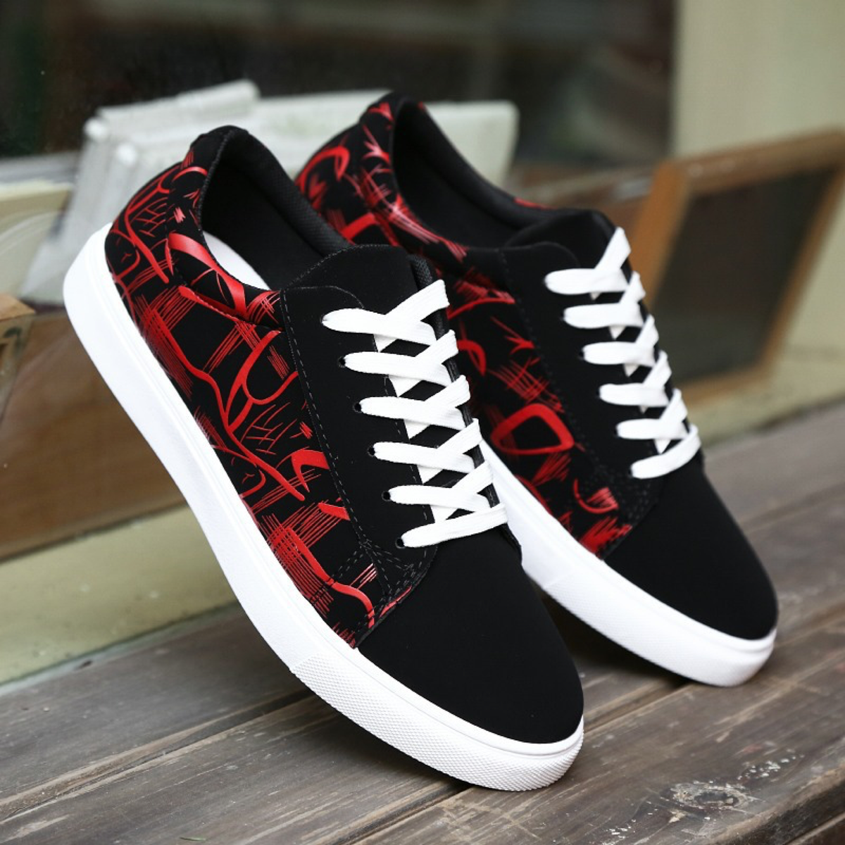 Abstract-Print Low-Top Lace-Up Sneakers in Three Colorways