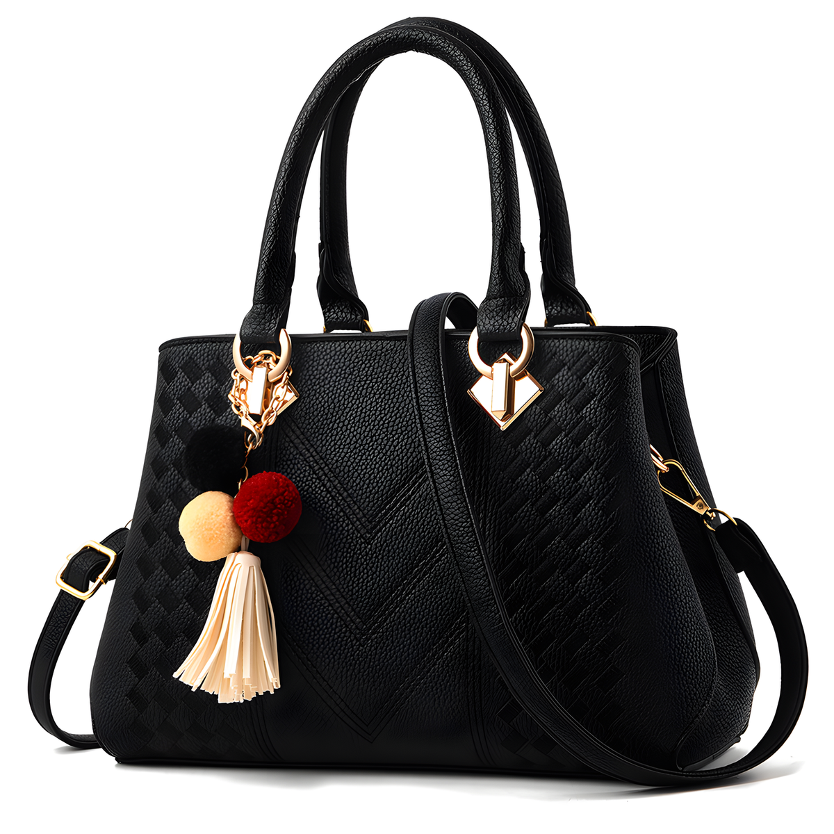 Textured PU Top-Handle Handbag with Shoulder Strap