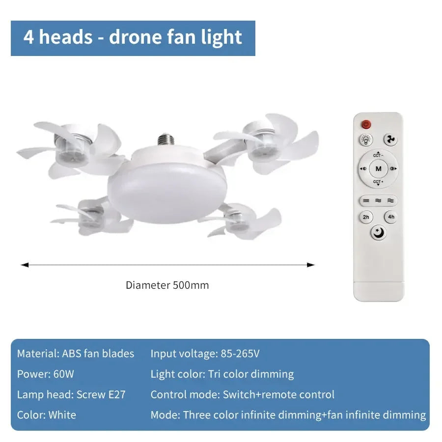 2-in-1 E27 Socket Ceiling Fan Light with Remote Control