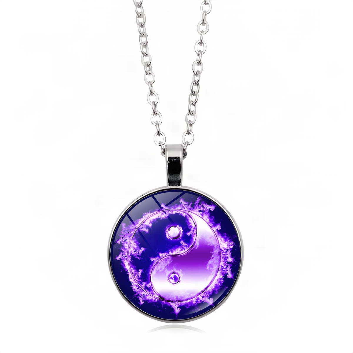Yin Yang Pendant Necklace with Domed Cover and Alloy Frame