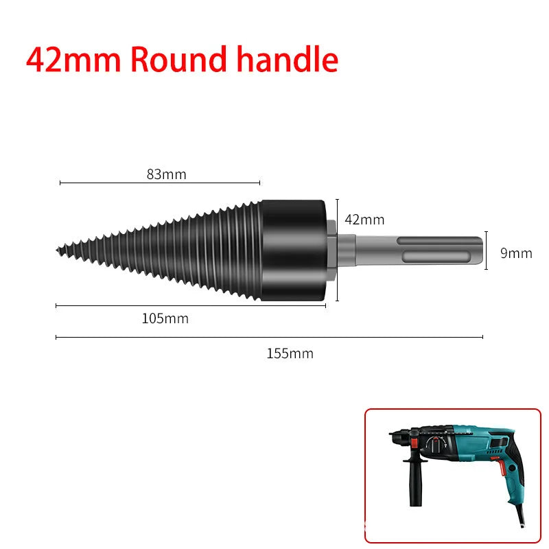 Firewood Splitter Drill Bit 42mm — Hex, Round & Square Shank
